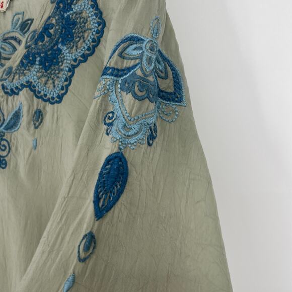 Johnny Was Blouse Womens S Green Blue Floral Embroidered Floral Boho Peasant - Picture 7 of 8